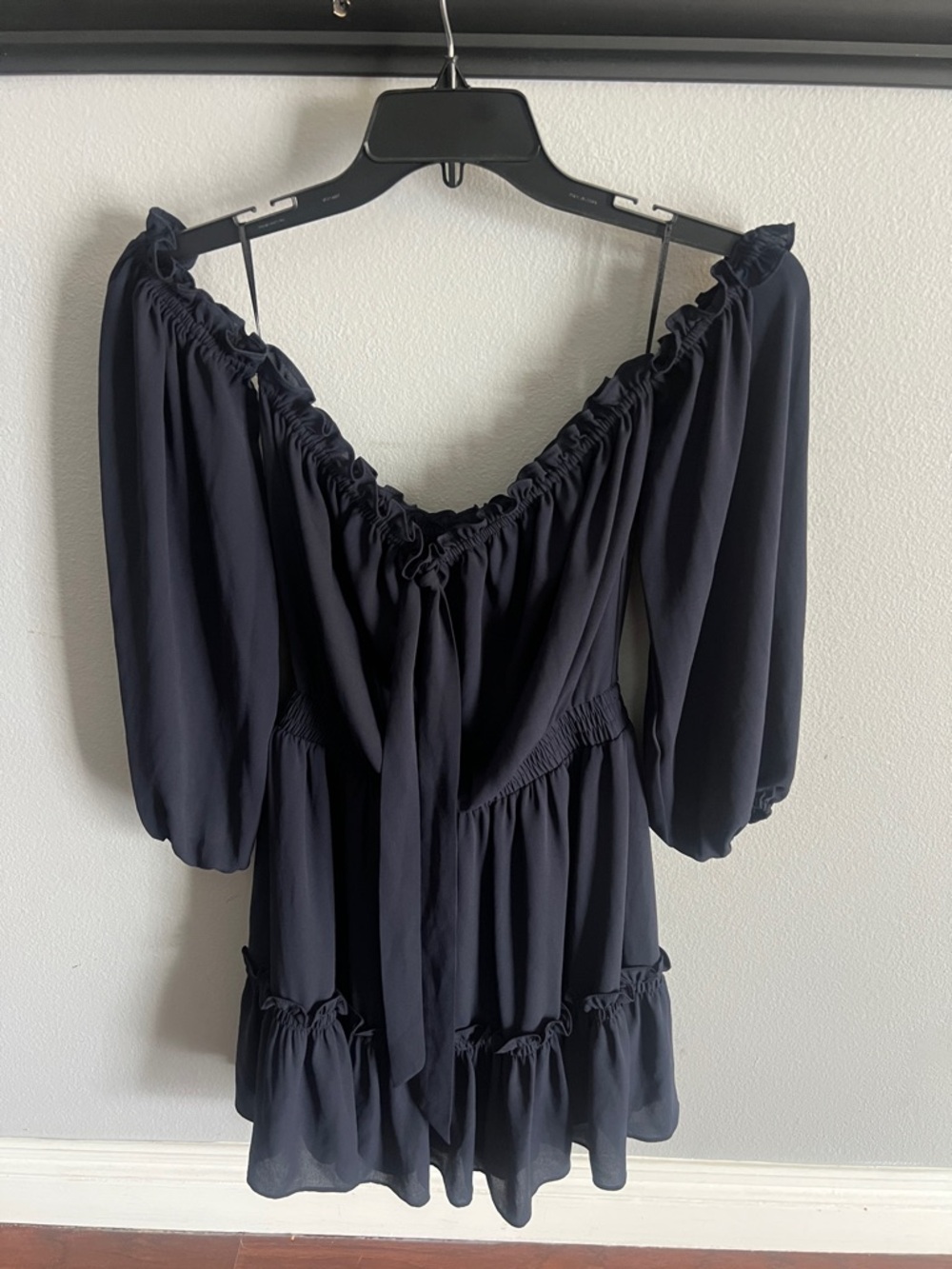 Nordstrom Off-Shoulder Navy Blue Tiered Mini Dress